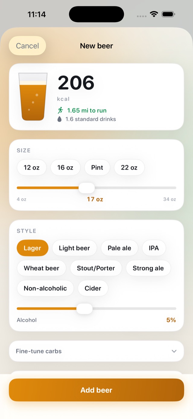 The New beer sheet with size, style and alcohol content